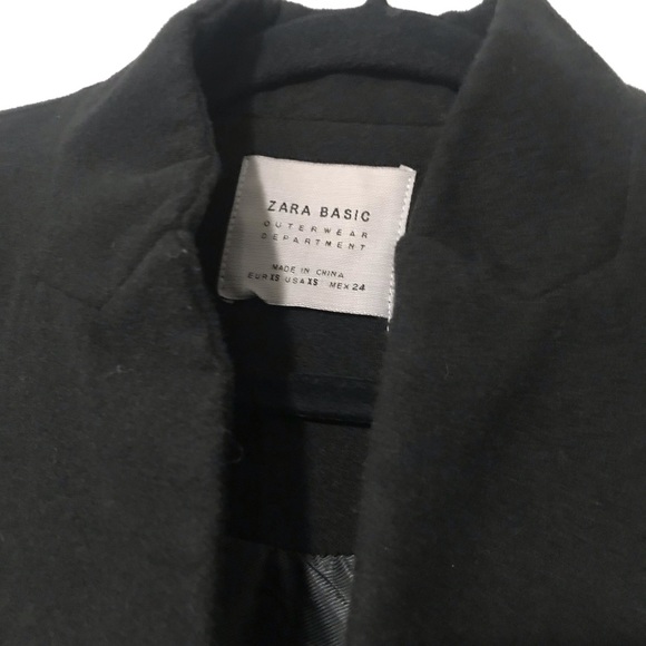 Zara Black Coat Single Button Closure High Neck Military Style Jacket Sz XS - Picture 3 of 5